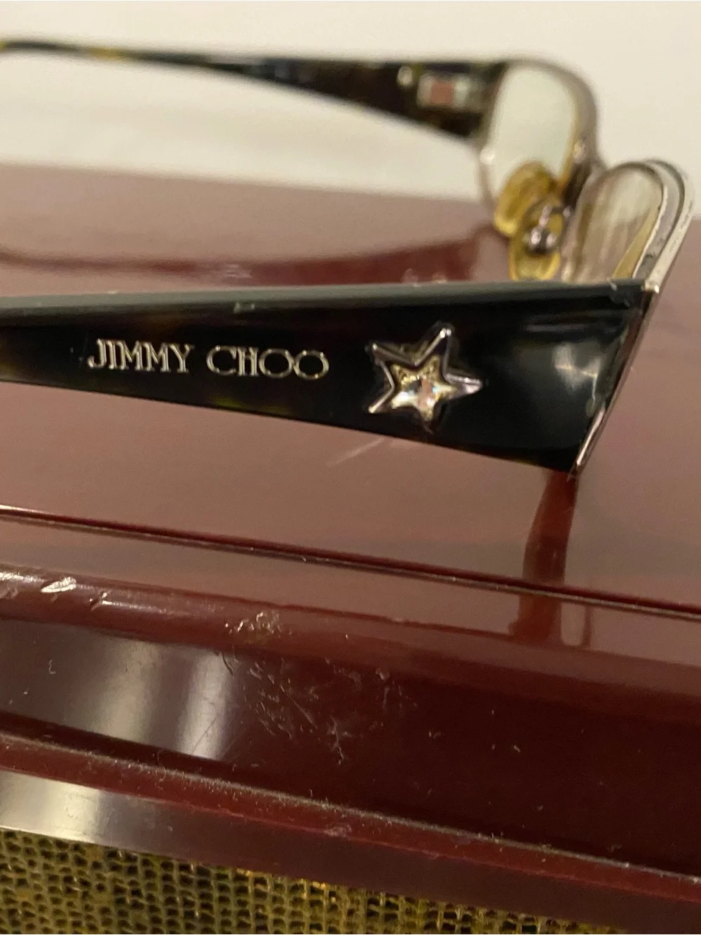 Presciption Jimmy Choo Slim Rectangular Glasses in Brown and Gold
